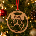 Personalised Wooden Pet Paw Christmas Tree Decoration | Dog Memorial Ornament | Custom Name Bauble | Cherry Veneer