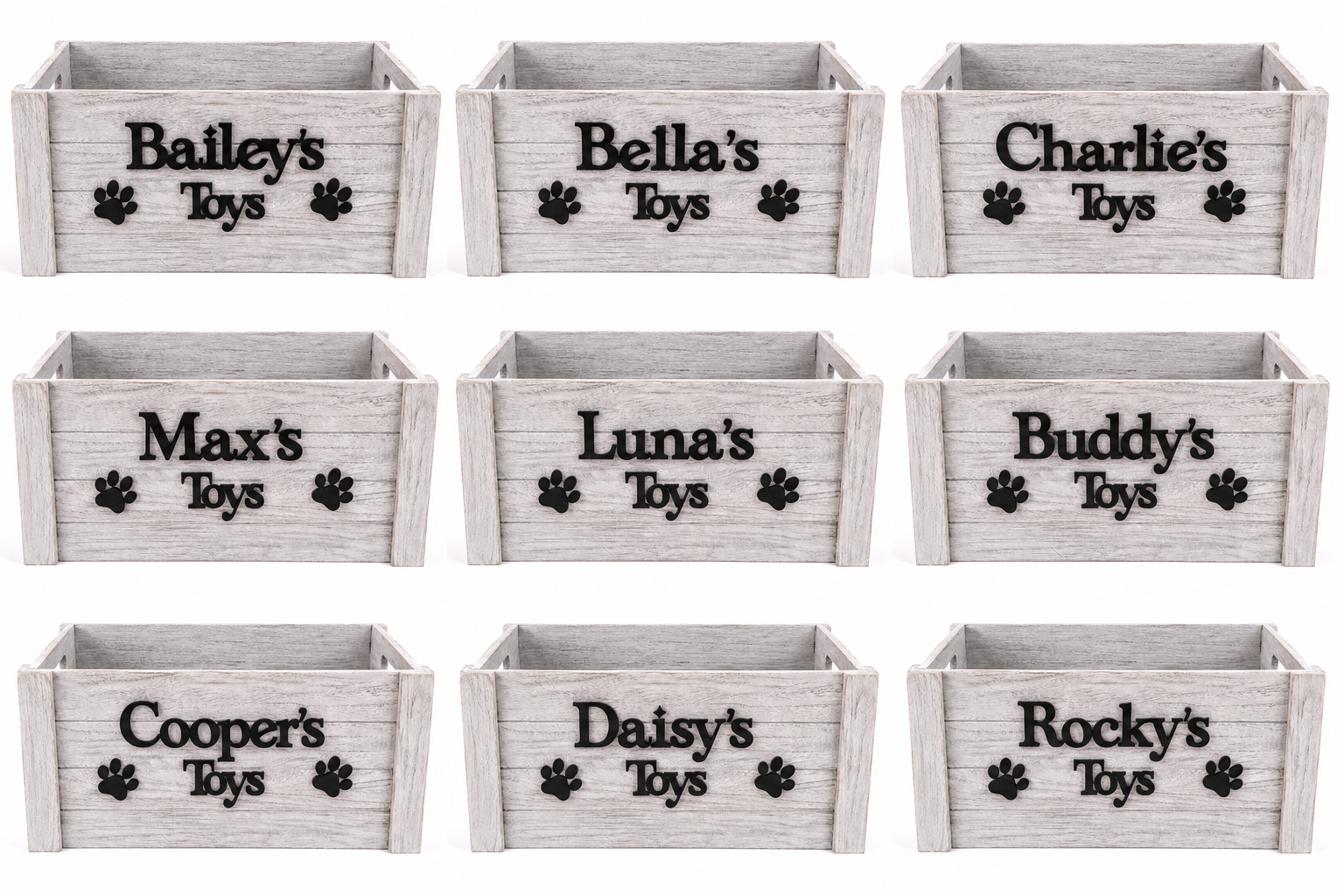 Personalised Wooden Dog Toy Storage Crate | Rustic Pet Toy Box | Personalised Dog Gift | Large White Wash Wooden Storage Box