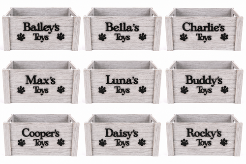 Personalised Wooden Dog Toy Storage Crate | Rustic Pet Toy Box | Personalised Dog Gift | Large White Wash Wooden Storage Box