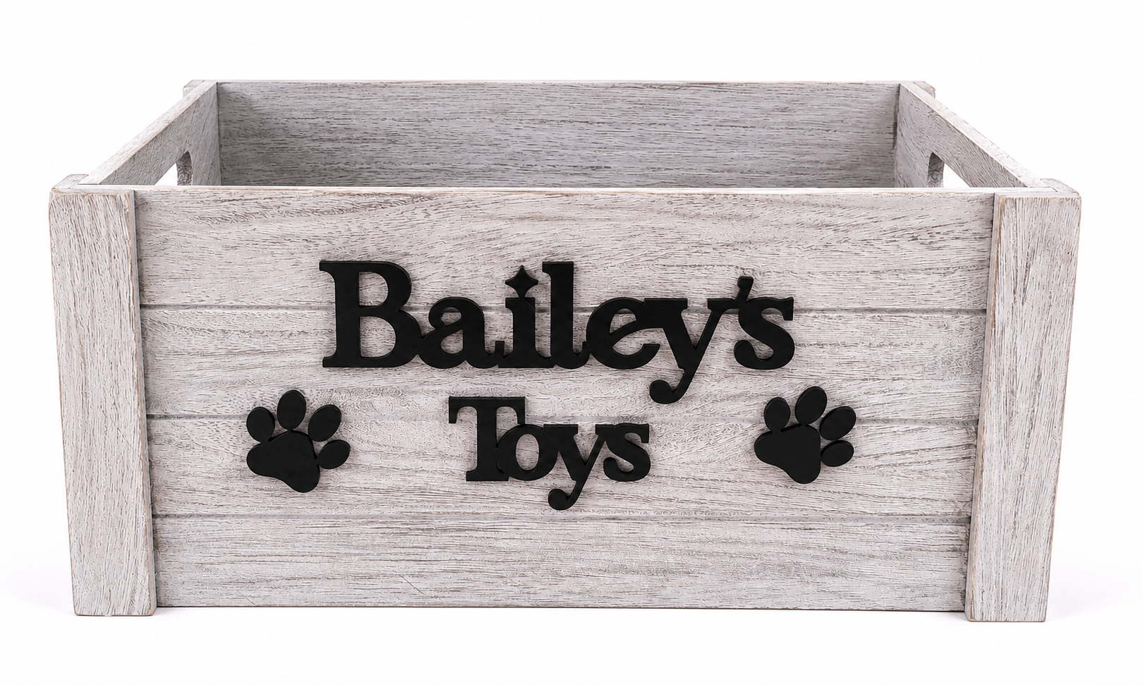 Personalised Wooden Dog Toy Storage Crate | Rustic Pet Toy Box | Personalised Dog Gift | Large White Wash Wooden Storage Box