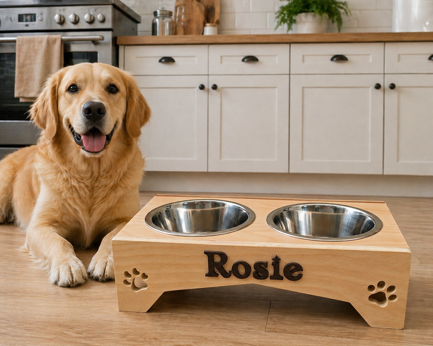 Personalised Raised Dog Bowl Stand | Handmade Wooden Feeding Station