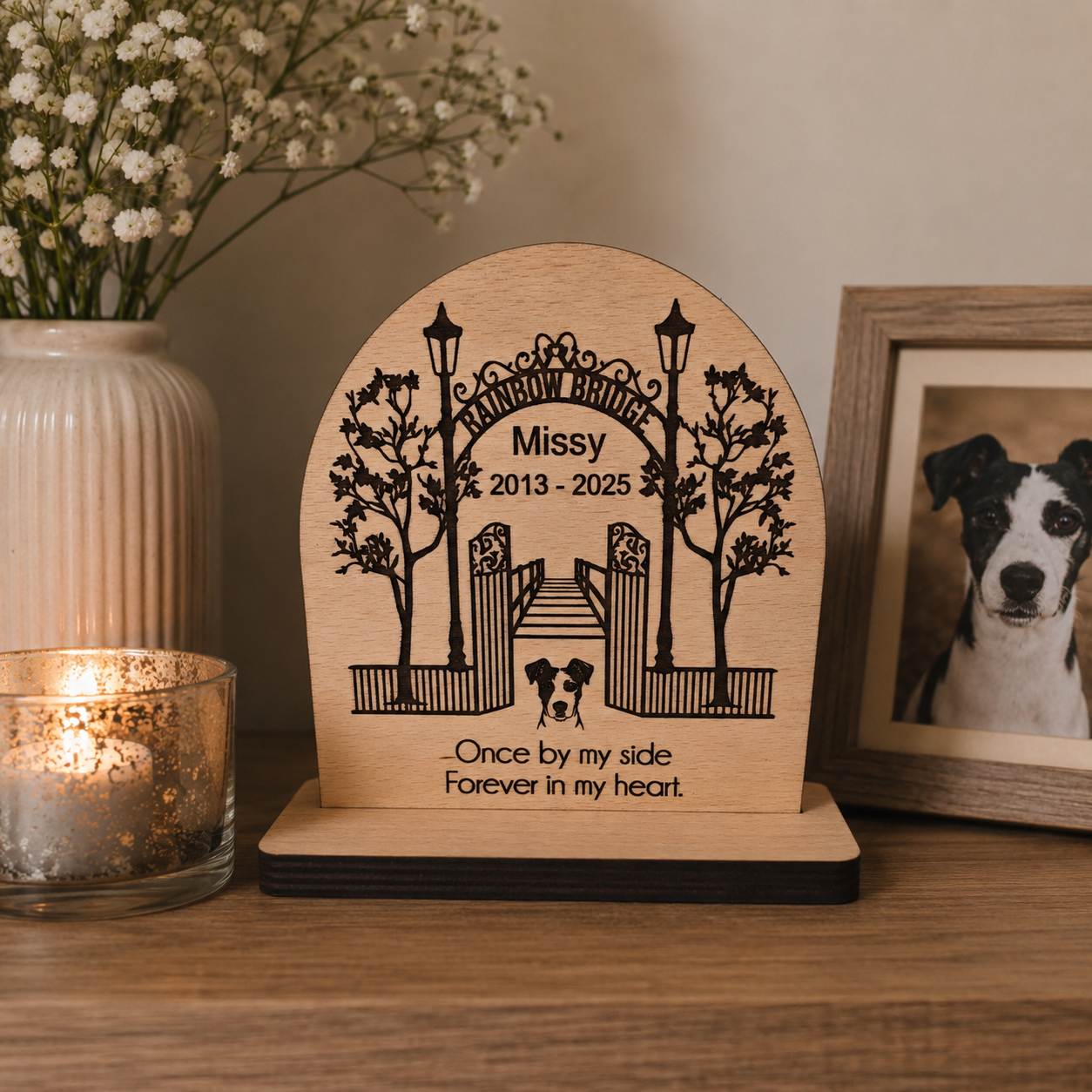 Personalised Pet Memorial Plaque Rainbow Bridge Photo Engraved Dog Cat Horse
