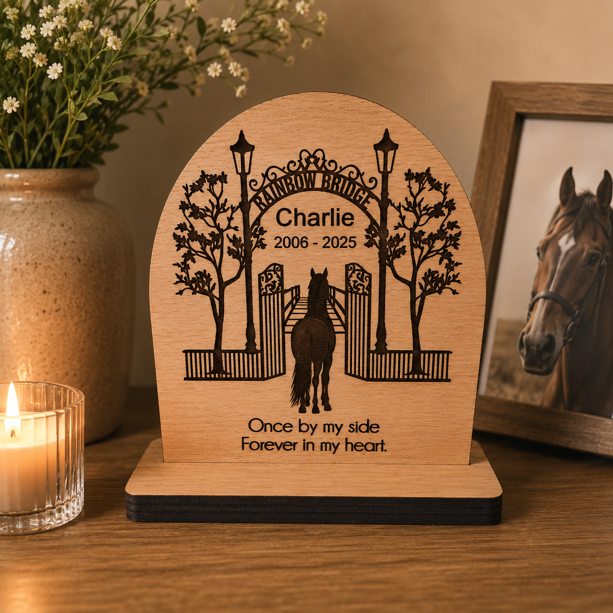 Personalised Pet Memorial Plaque Rainbow Bridge Photo Engraved Dog Cat Horse
