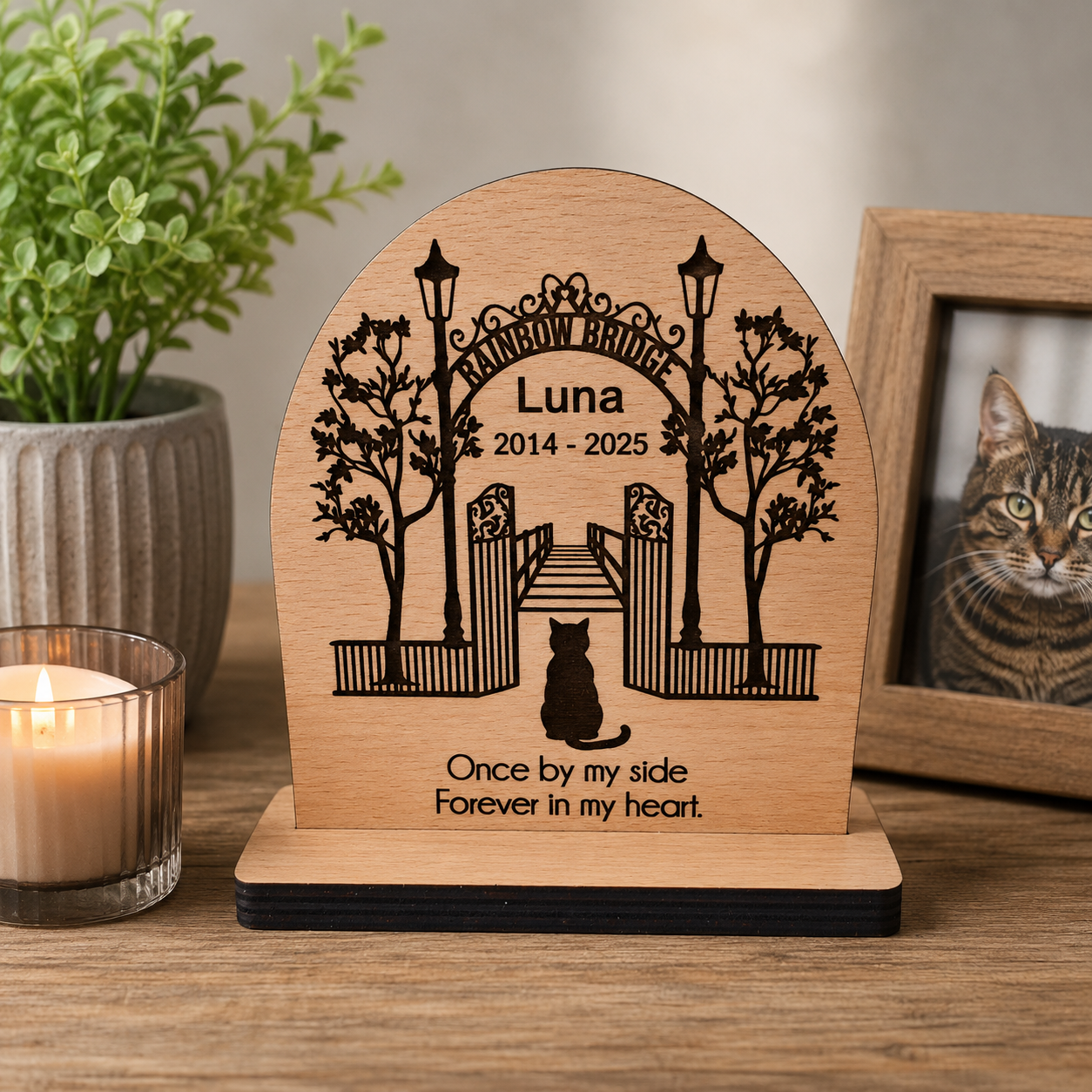 Personalised Pet Memorial Plaque Rainbow Bridge Photo Engraved Dog Cat Horse