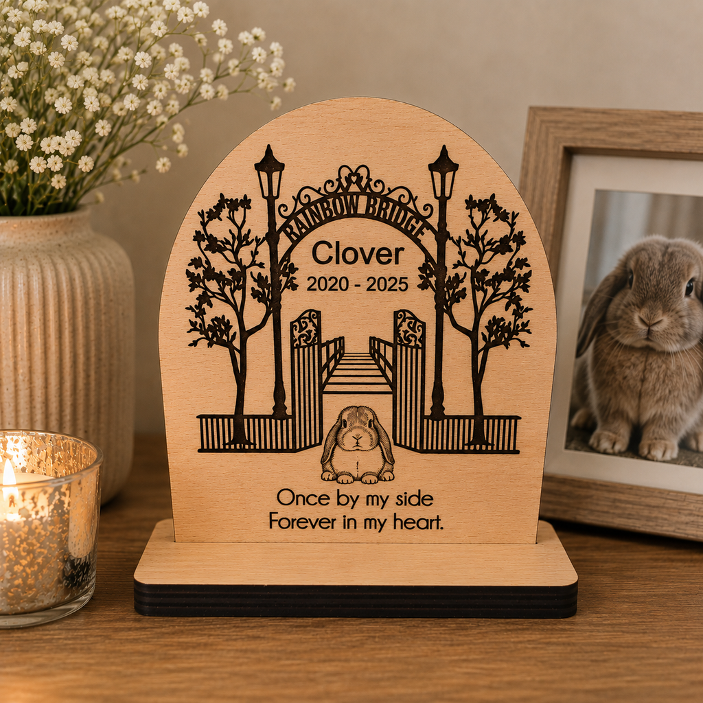 Personalised Pet Memorial Plaque Rainbow Bridge Photo Engraved Dog Cat Horse