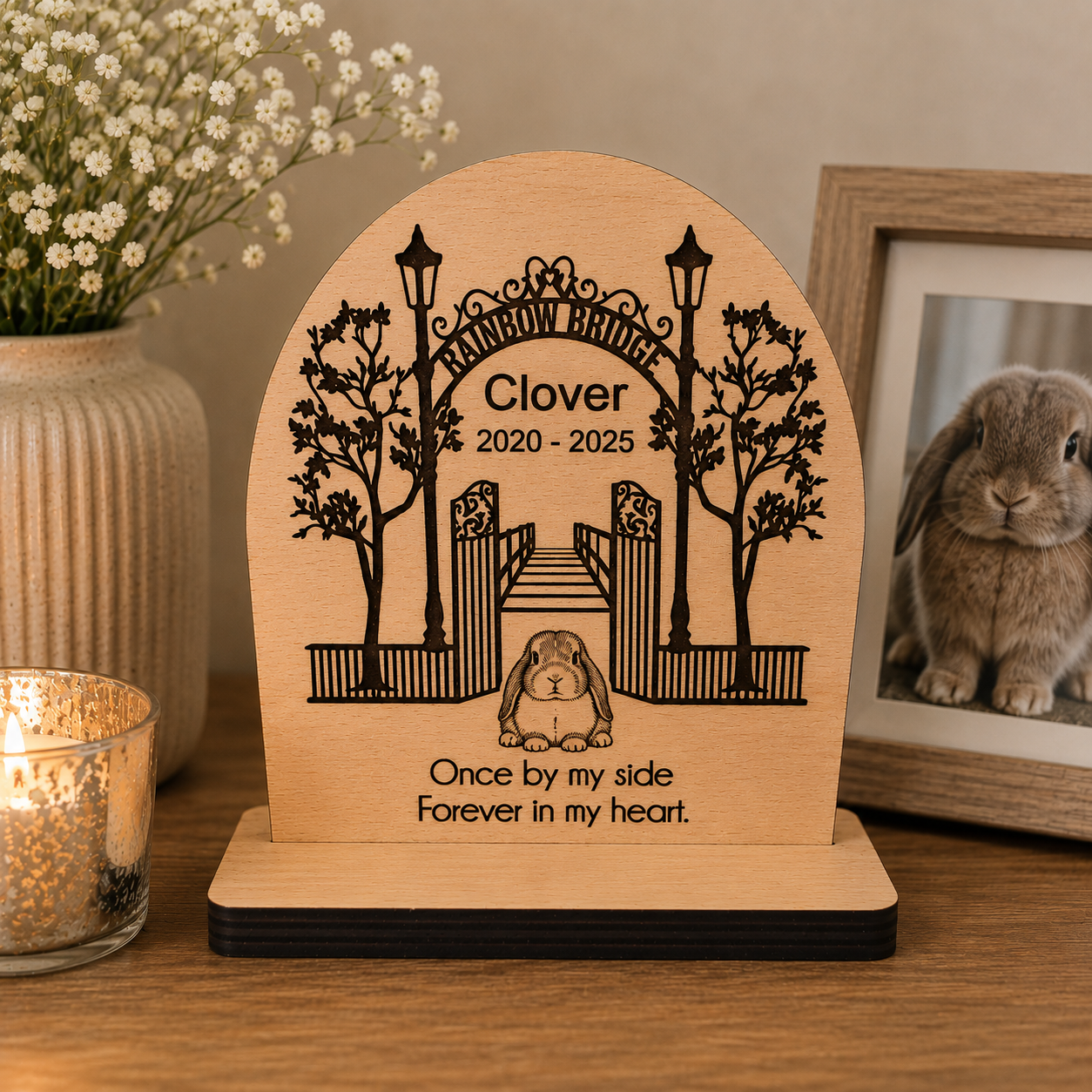 Personalised Pet Memorial Plaque Rainbow Bridge Photo Engraved Dog Cat Horse